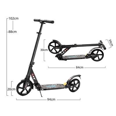 Black 100KGS Folding Kick Scooters 900mm Foldable Kick Scooter