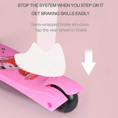 Stainless Steel Girls Three Wheel Kick Scooter Quick Folding With Anti Skid Pad